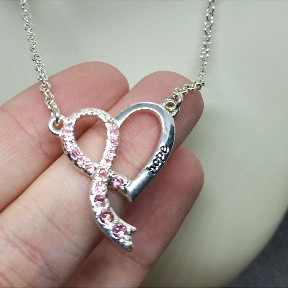 Hope pink crystal silver‎ heart necklace